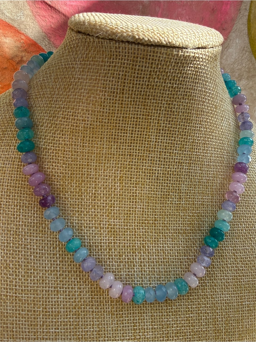 Pastel Jade Bead Hand Knotted Necklace